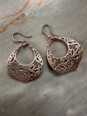 Lois Hill Sterling Silver Crescent Filigree Drop Earrings